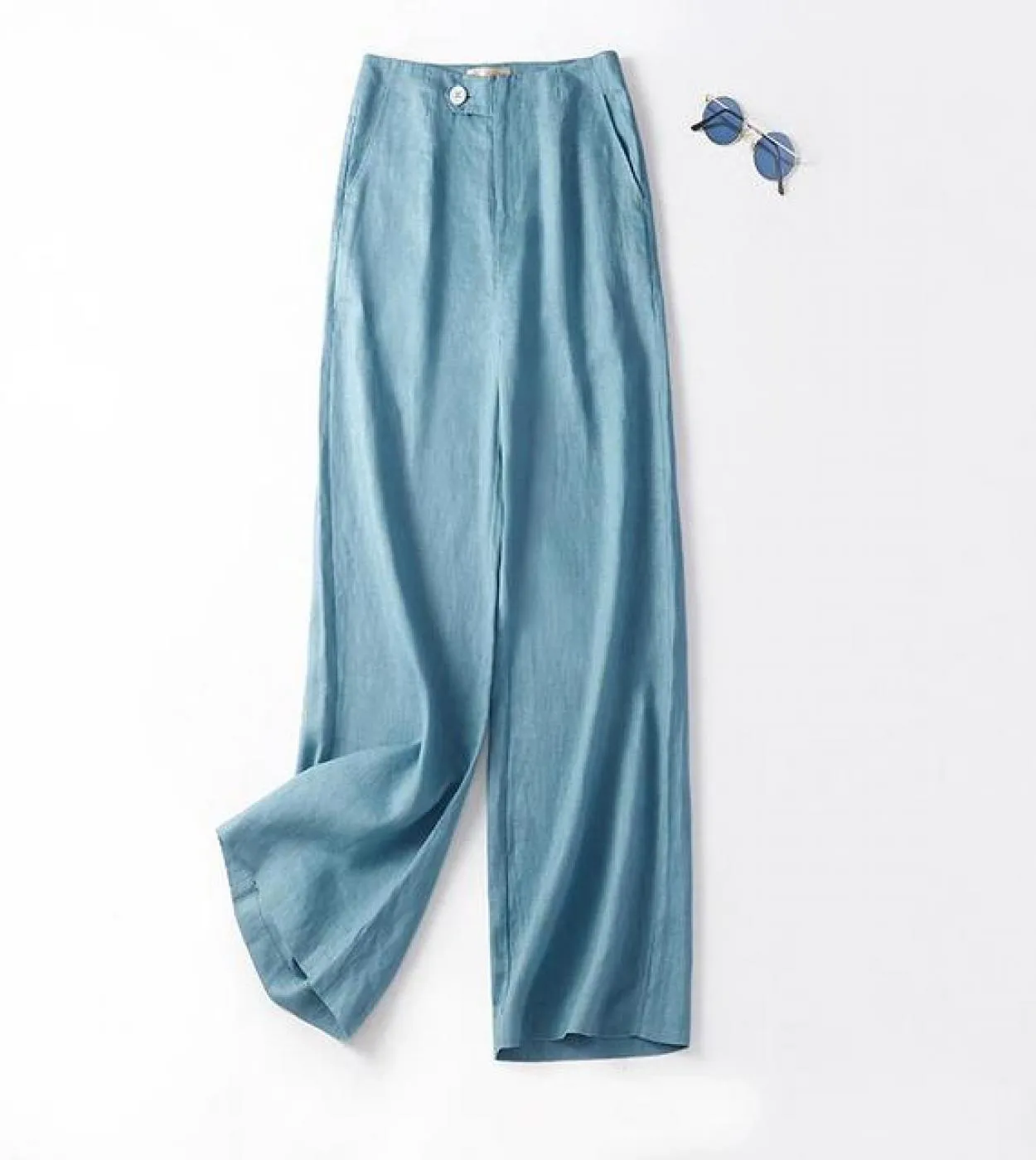 2022 Primavera Estate Moda Donna Vita alta Solid Pantaloni larghi tutti abbinati Pantaloni larghi in lino di cotone casual C59