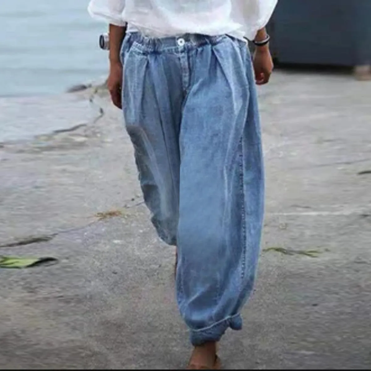 2023 nuovi jeans boyfriend a vita alta pantaloni estivi in ​​denim larghi tinta unita da donna pantaloni lunghi in denim Haren d