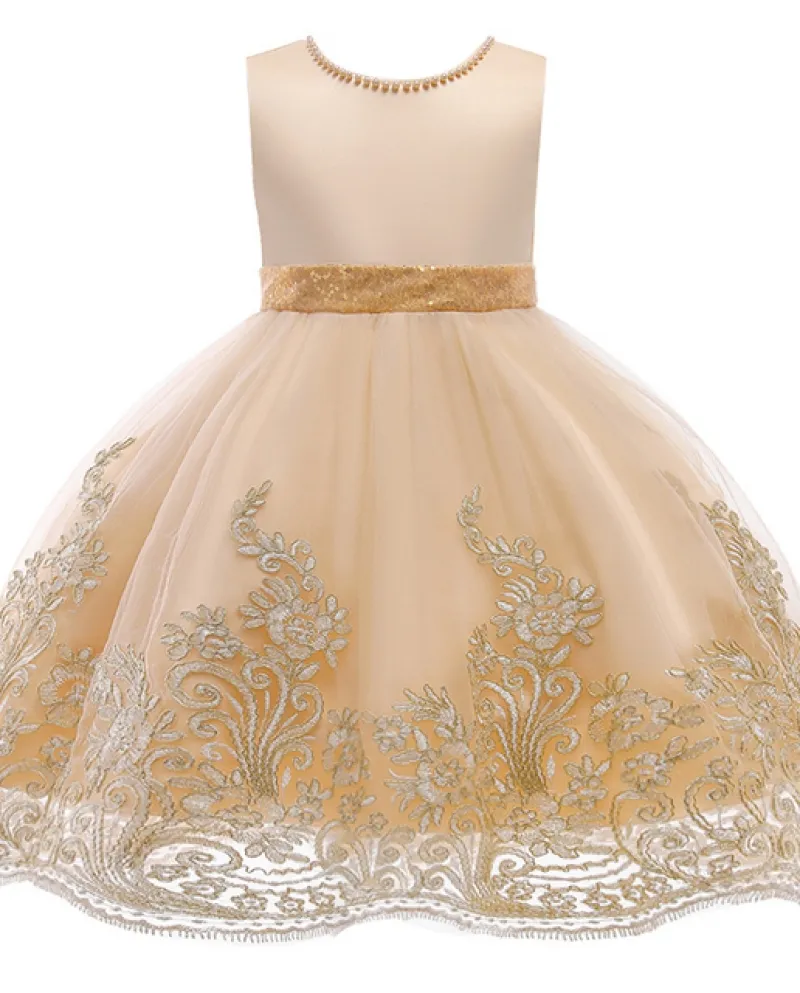 Abito da ragazza Abito a rete gonfio con applicazioni Abito da sposa Abito da principessa Fanc