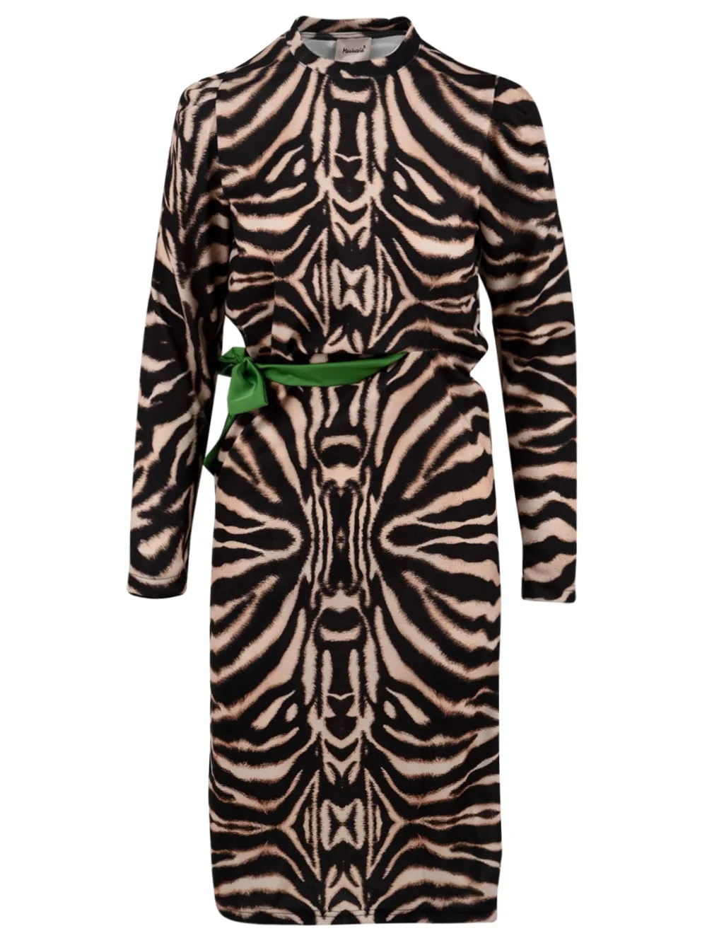 Abito donna zebrato marrone con cintura verde