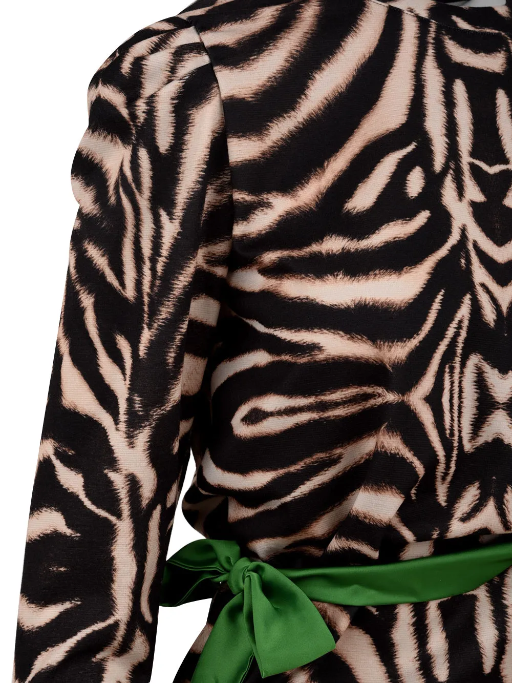 Abito donna zebrato marrone con cintura verde