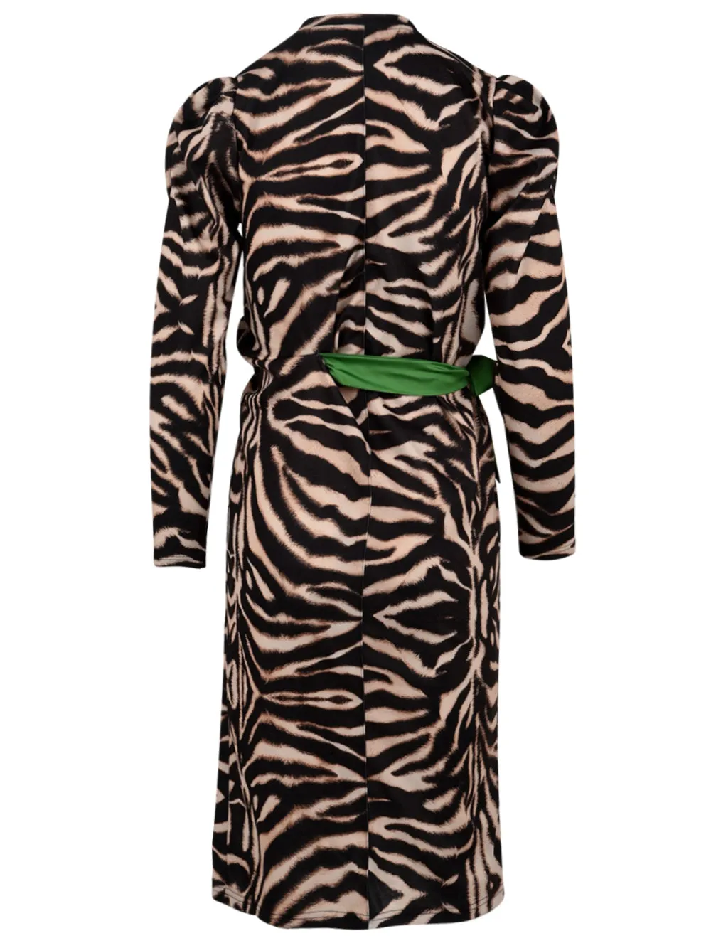 Abito donna zebrato marrone con cintura verde