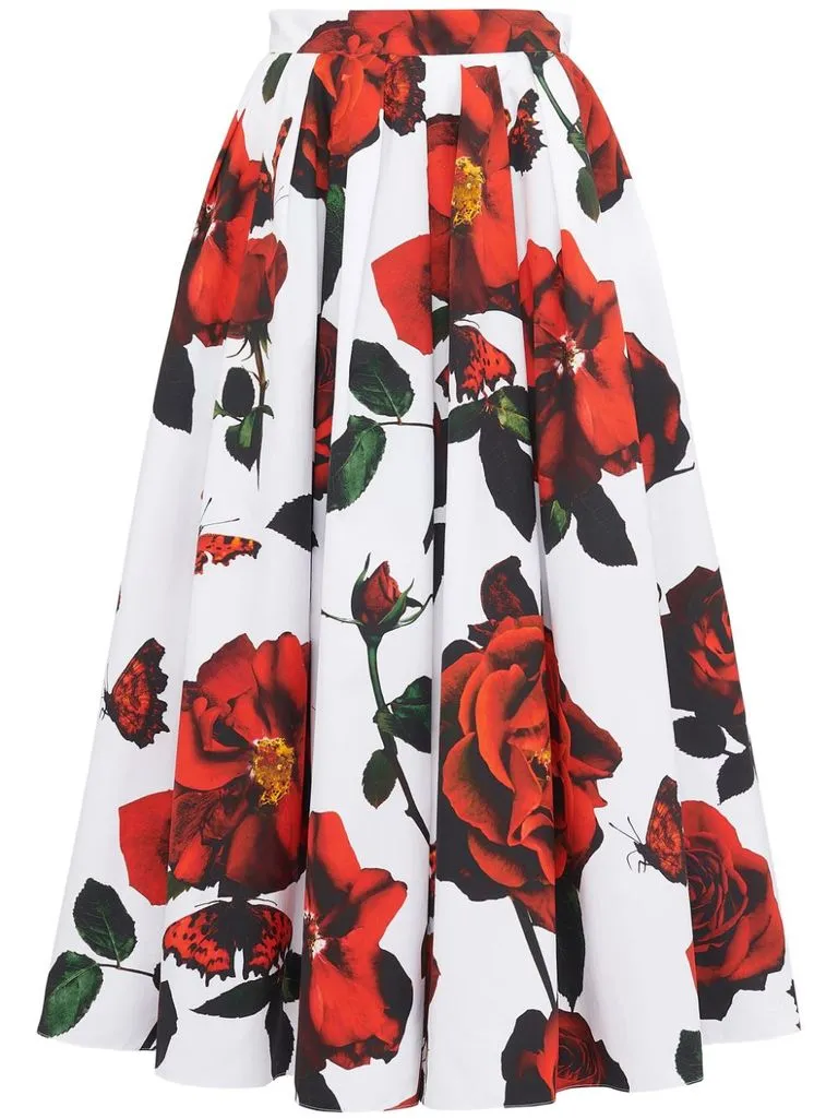 alexander mcqueen Gonna stampa rose