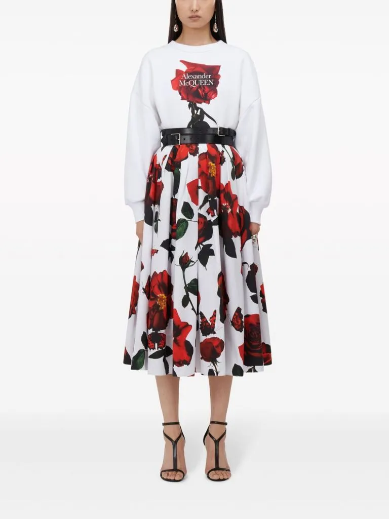 alexander mcqueen Gonna stampa rose