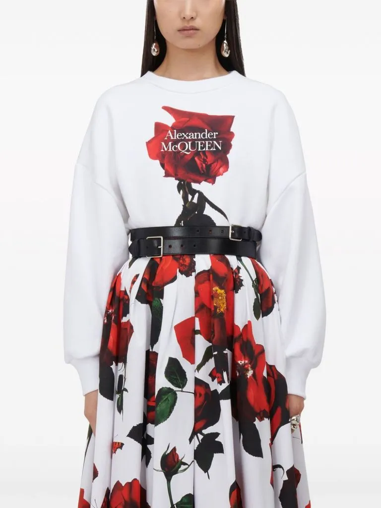 alexander mcqueen Gonna stampa rose