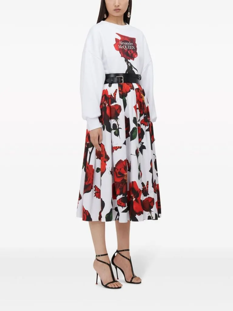 alexander mcqueen Gonna stampa rose