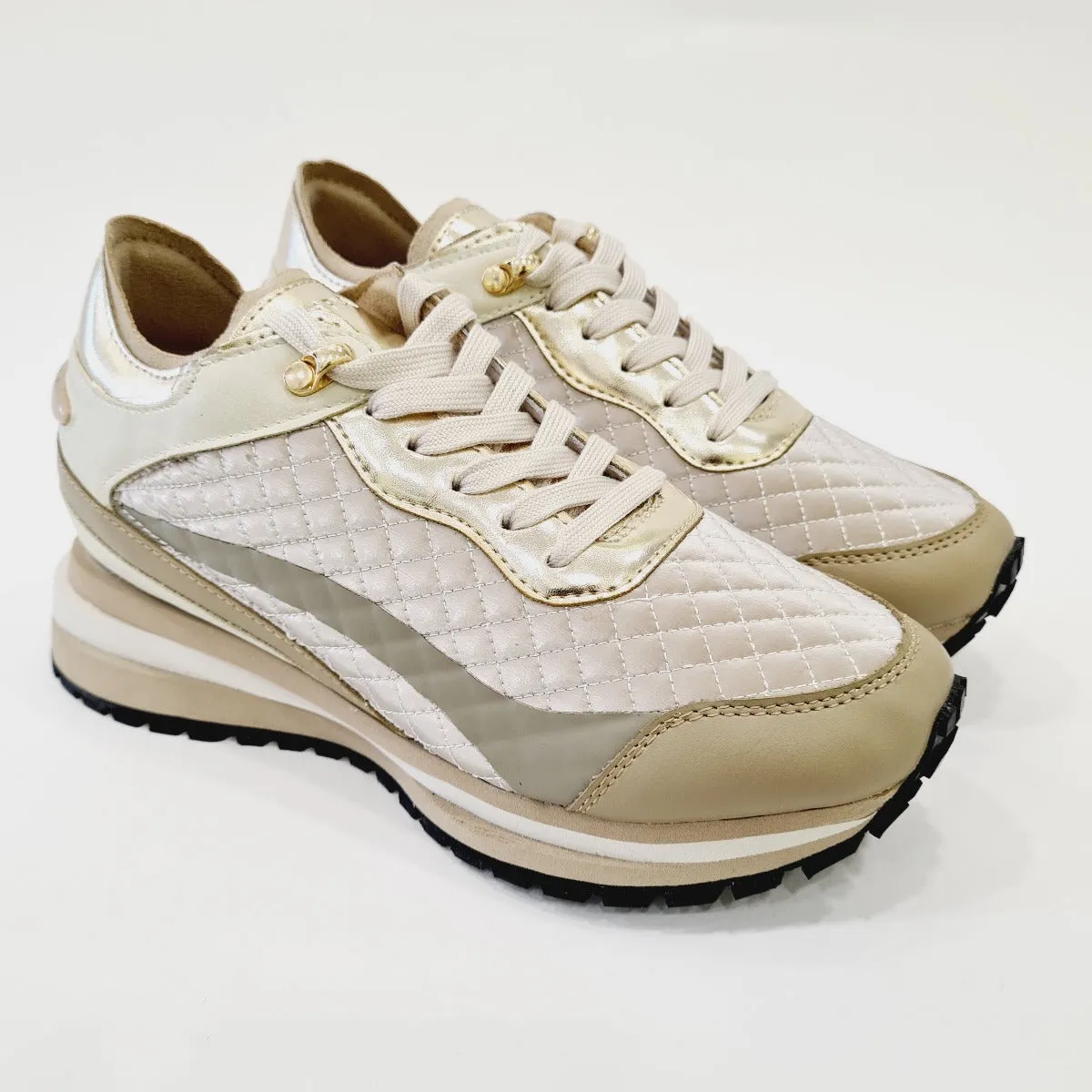 Apepazza sneakers fondo gomma + suola interna alta 2 cm. (6 cm totale) pelle vanilla oro  rif.624
