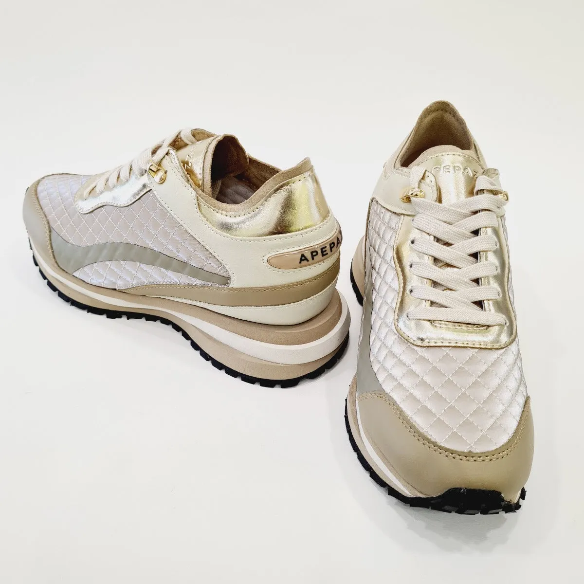 Apepazza sneakers fondo gomma + suola interna alta 2 cm. (6 cm totale) pelle vanilla oro  rif.624