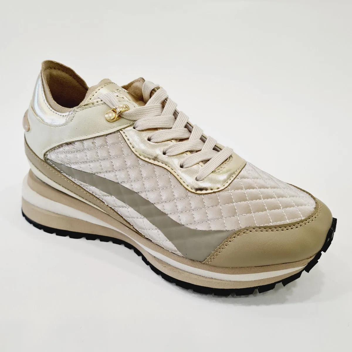 Apepazza sneakers fondo gomma + suola interna alta 2 cm. (6 cm totale) pelle vanilla oro  rif.624