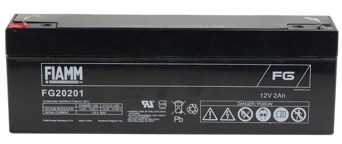 Batteria al piombo sigillata Fiamm, 12V, 2Ah, 178 x 35 x 67mm, -20 → +50°C
