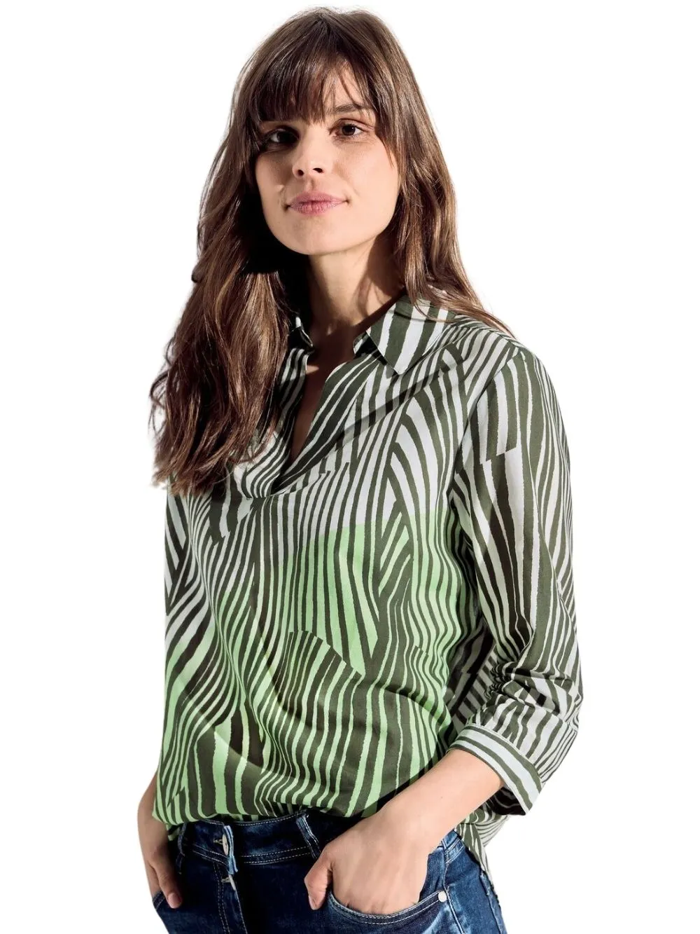 Blusa Donna zebrata verde a tre quarti