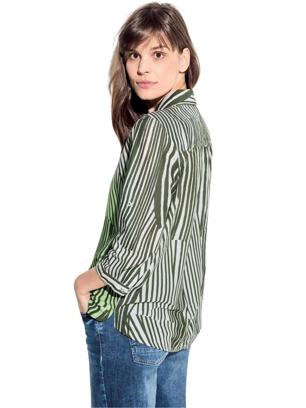 Blusa Donna zebrata verde a tre quarti