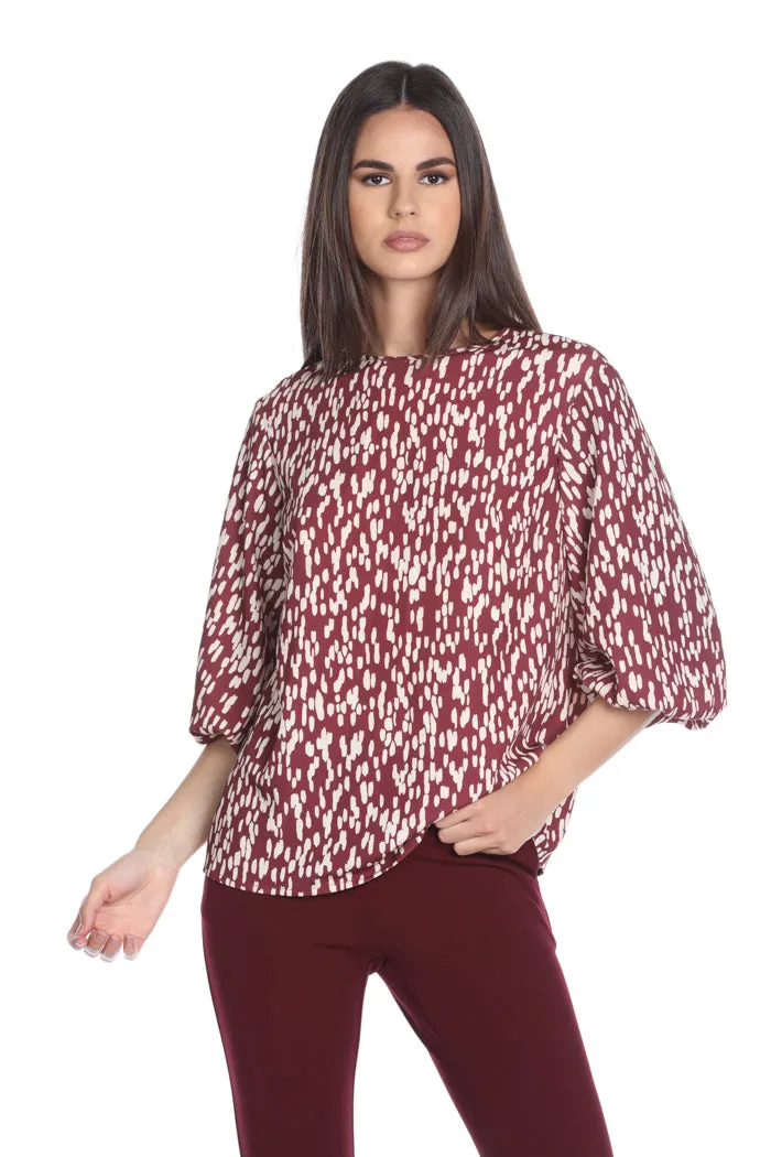 Blusa LEHEART manica 3/4 ampia a sbuffo con goccia retro fantasia macchie