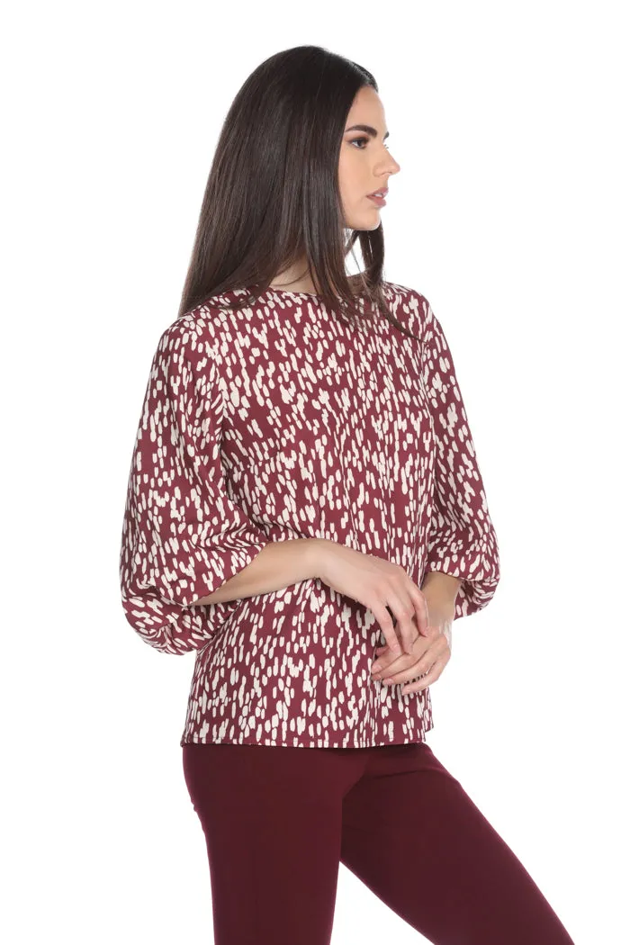 Blusa LEHEART manica 3/4 ampia a sbuffo con goccia retro fantasia macchie