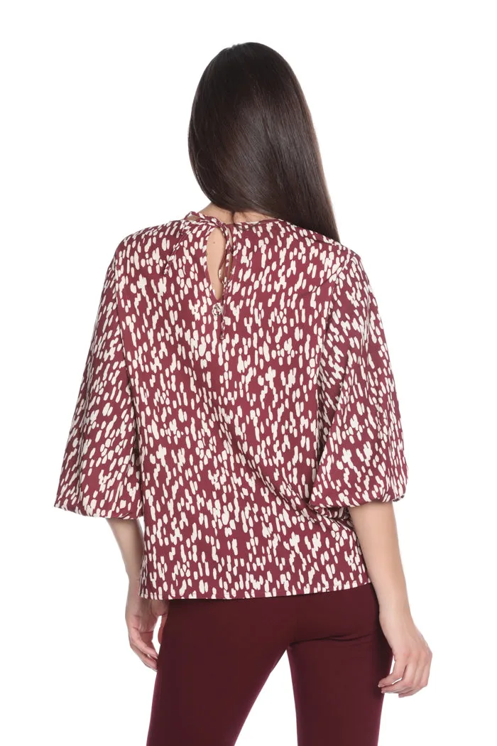 Blusa LEHEART manica 3/4 ampia a sbuffo con goccia retro fantasia macchie
