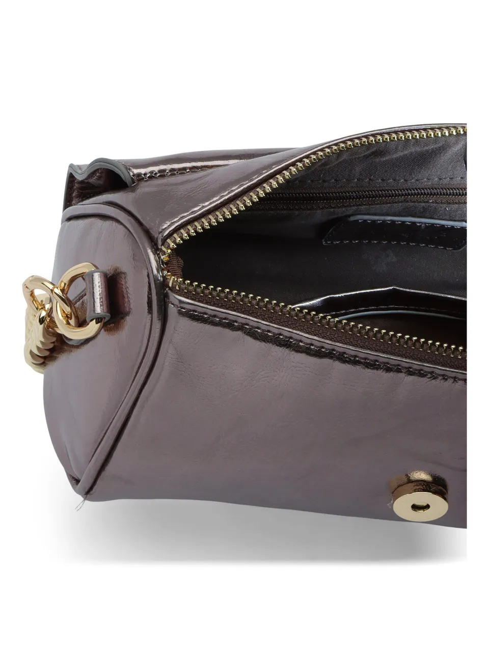 Borsa a tracolla effetto laminato con placca logo