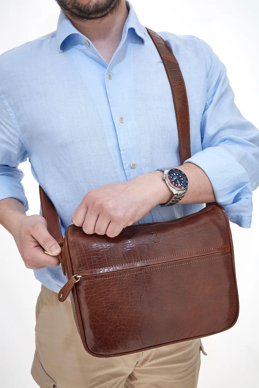 Borsa a Tracolla in Pelle Basile 3544 Marrone