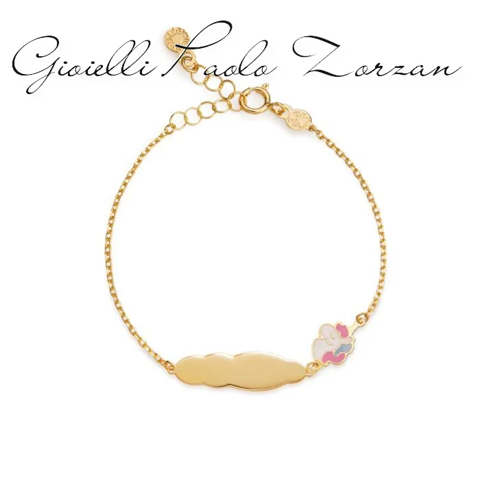 Bracciale le bebe’ Toys in oro giallo con unicorno e targhetta in oro giallo PMG178