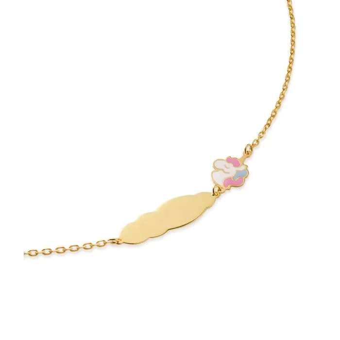 Bracciale le bebe’ Toys in oro giallo con unicorno e targhetta in oro giallo PMG178
