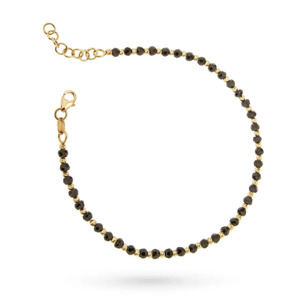 Bracciale sferette oro giallo 18kt spinelli neri 20 cm