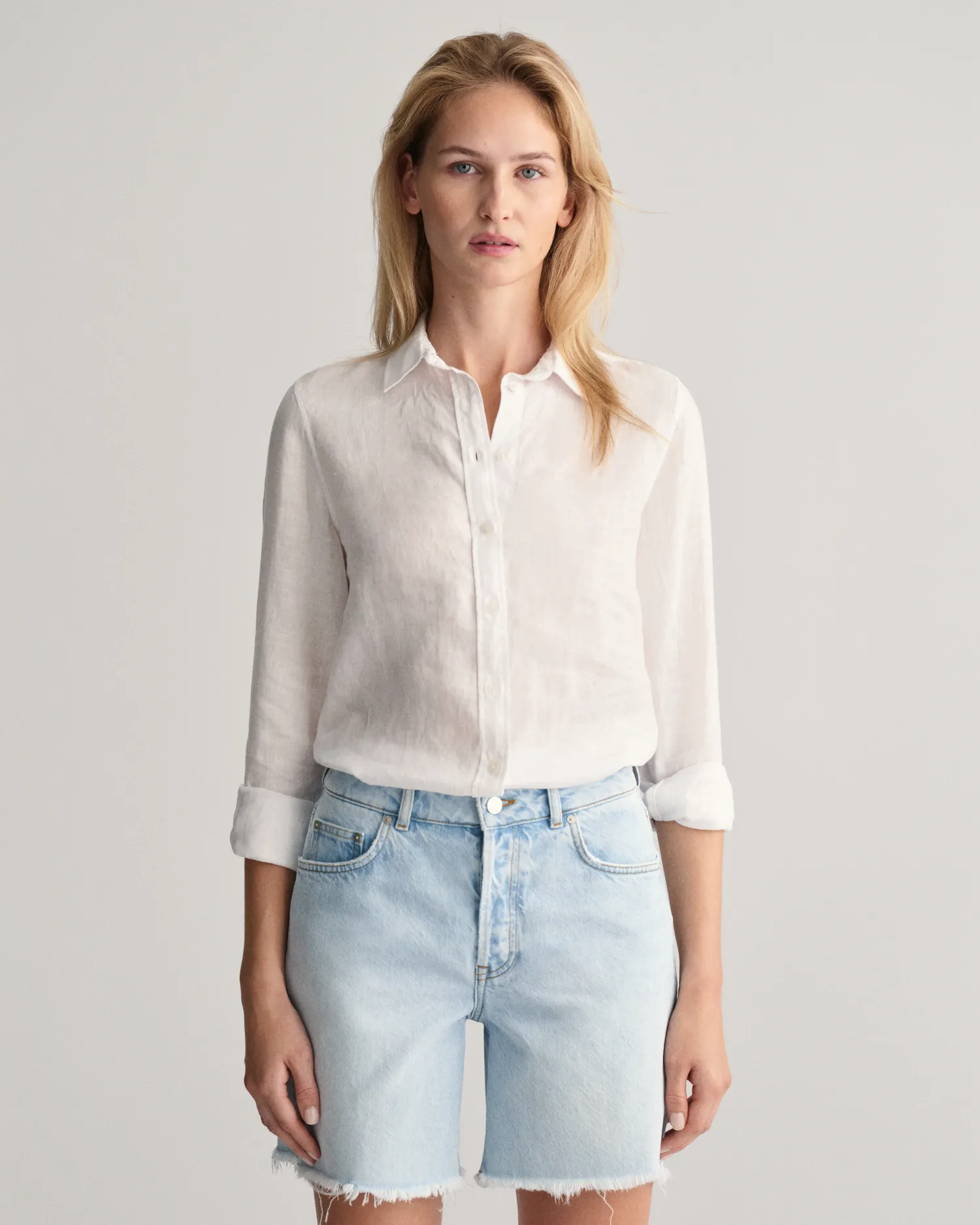 Camicia di lino a quadri in chambray regular fit