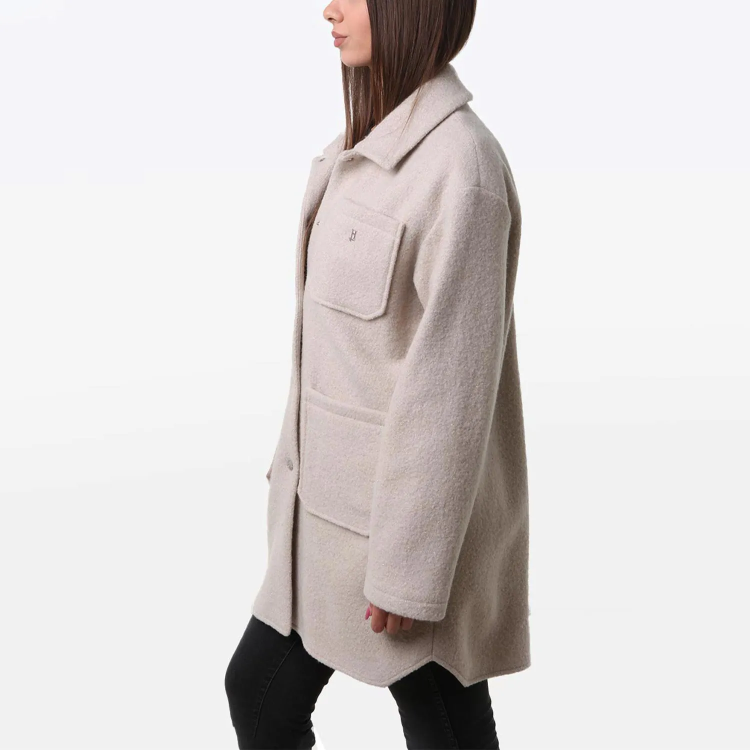 Cappotto Ecowool Herno Beige Chiaro E Oro Glitter
