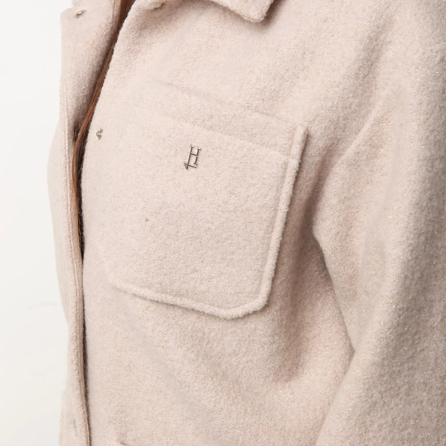 Cappotto Ecowool Herno Beige Chiaro E Oro Glitter