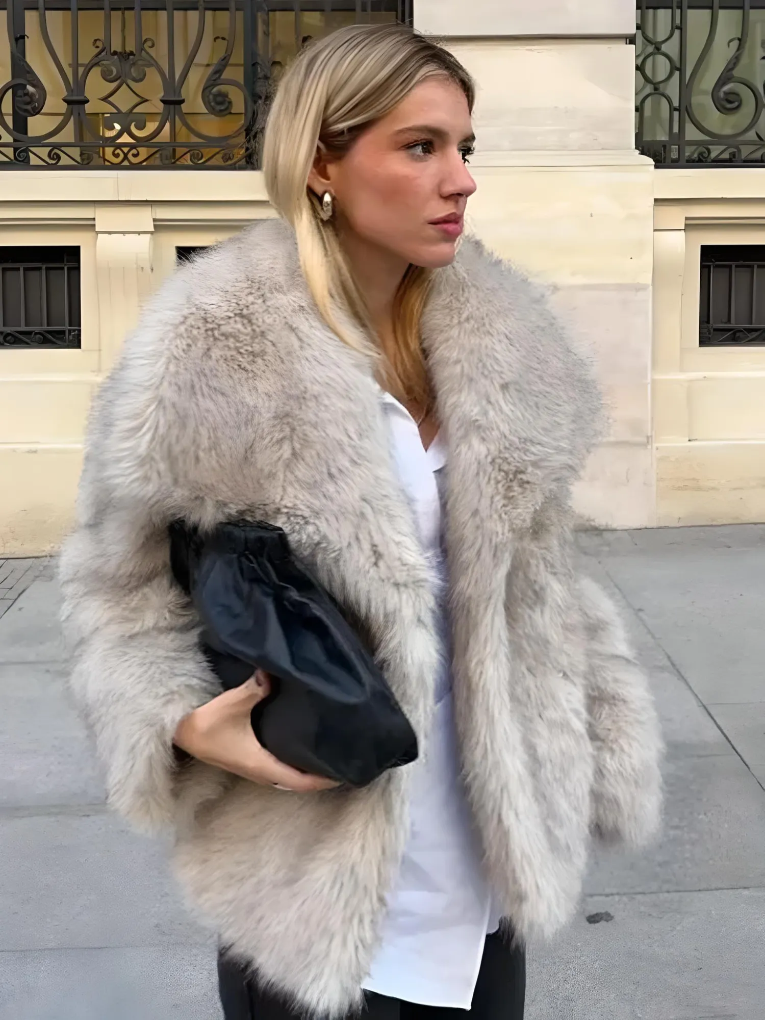 Cappotto Pelliccia Sintetica Donna Soffice Comodo Elegante Colletto Rovesciato Manica Lunga