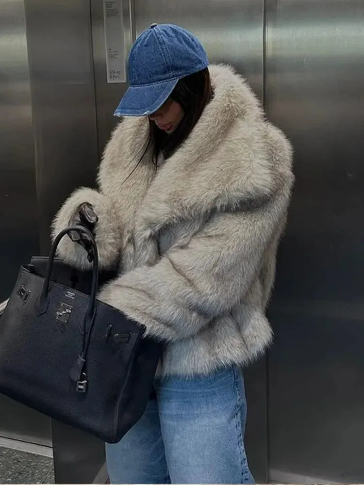 Cappotto Pelliccia Sintetica Donna Soffice Comodo Elegante Colletto Rovesciato Manica Lunga