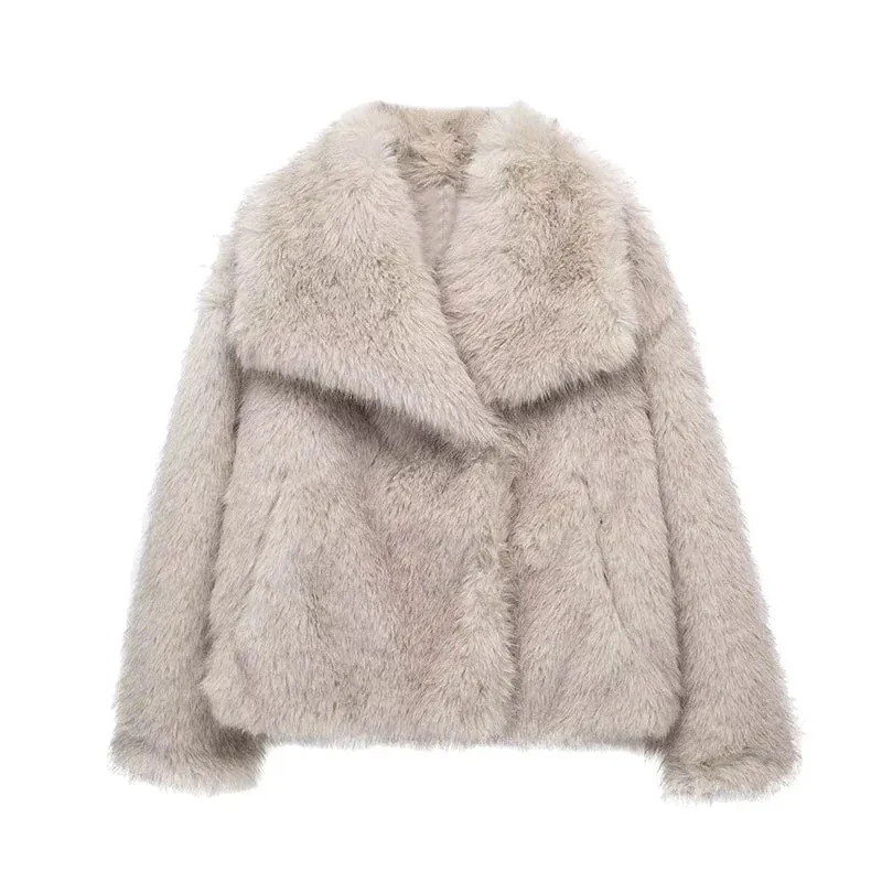 Cappotto Pelliccia Sintetica Donna Soffice Comodo Elegante Colletto Rovesciato Manica Lunga