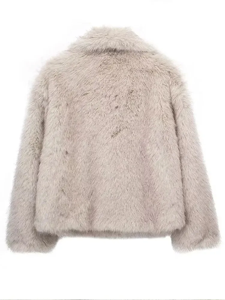 Cappotto Pelliccia Sintetica Donna Soffice Comodo Elegante Colletto Rovesciato Manica Lunga