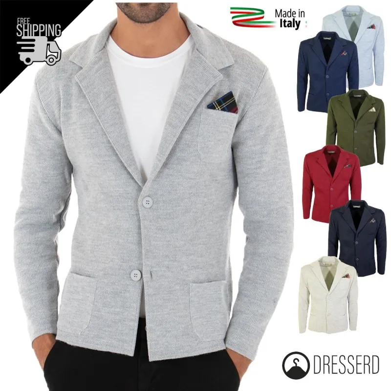 Cardigan Uomo Maglione Uomo manica Lunga Tinta Unita Giacca Maglia Dresserd