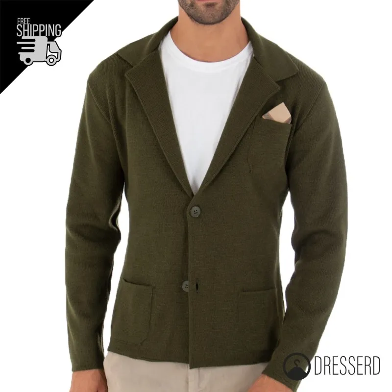 Cardigan Uomo Maglione Uomo manica Lunga Tinta Unita Giacca Maglia Dresserd