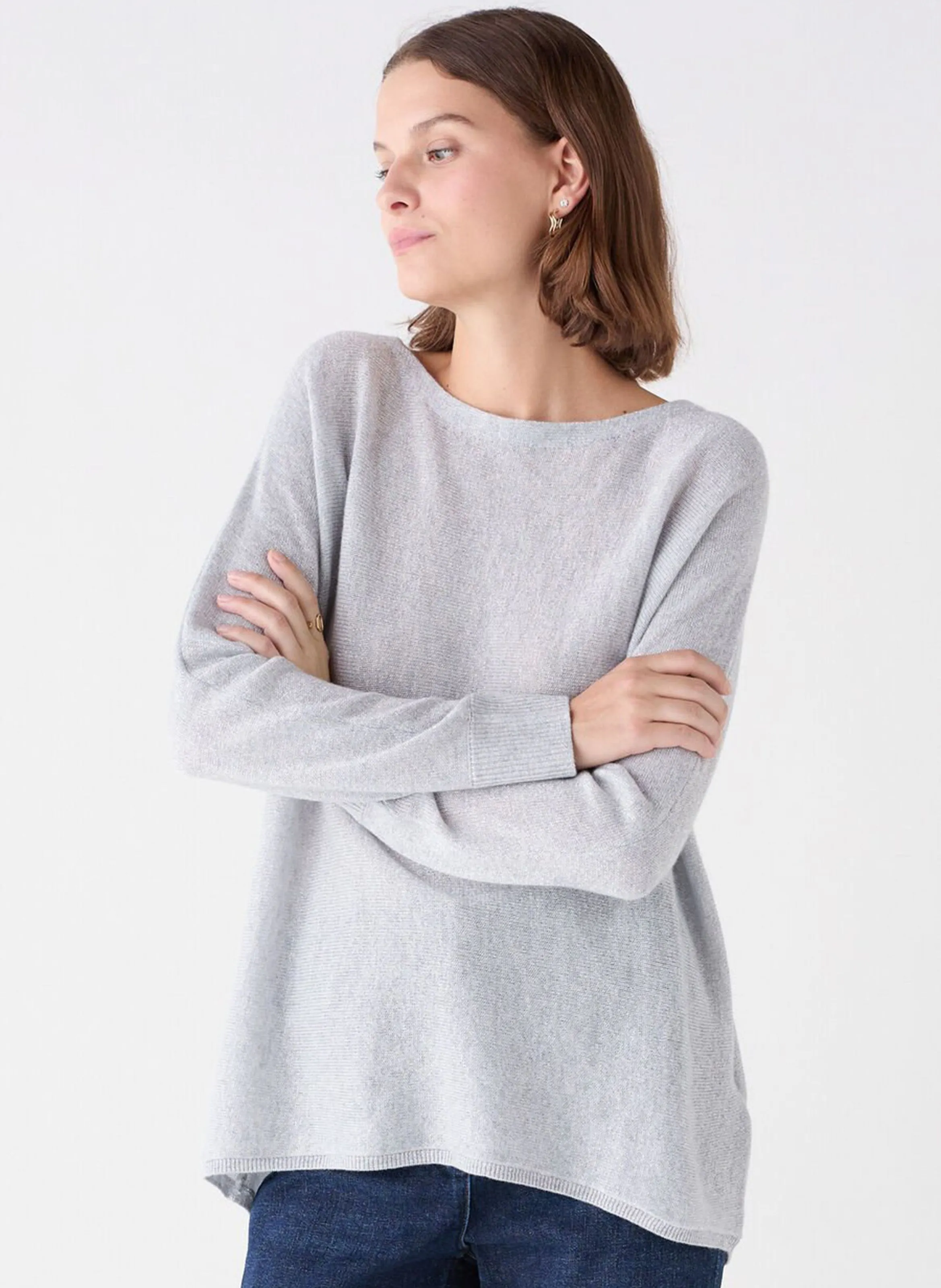  CAROLL   MAMELIALU - Maglione oversize con scollo a barca metallico in misto cashmere | Grigio