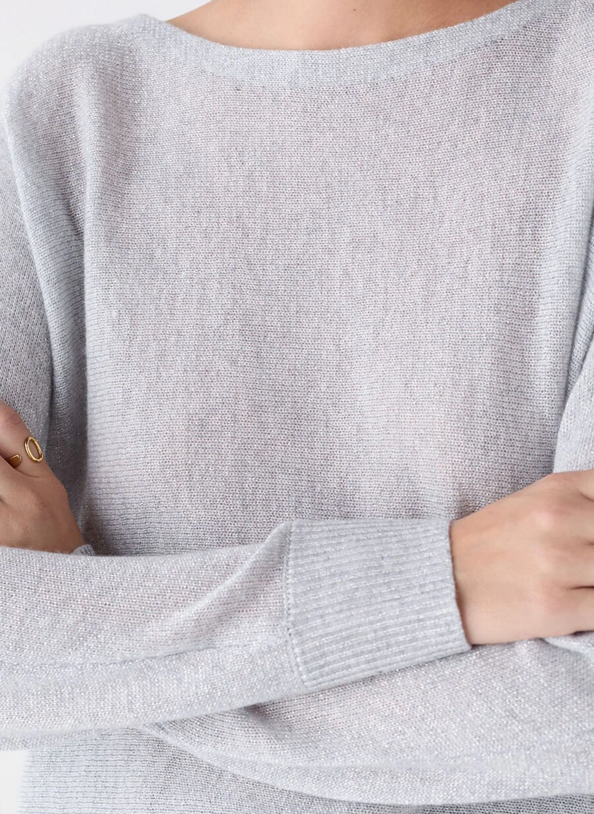  CAROLL   MAMELIALU - Maglione oversize con scollo a barca metallico in misto cashmere | Grigio