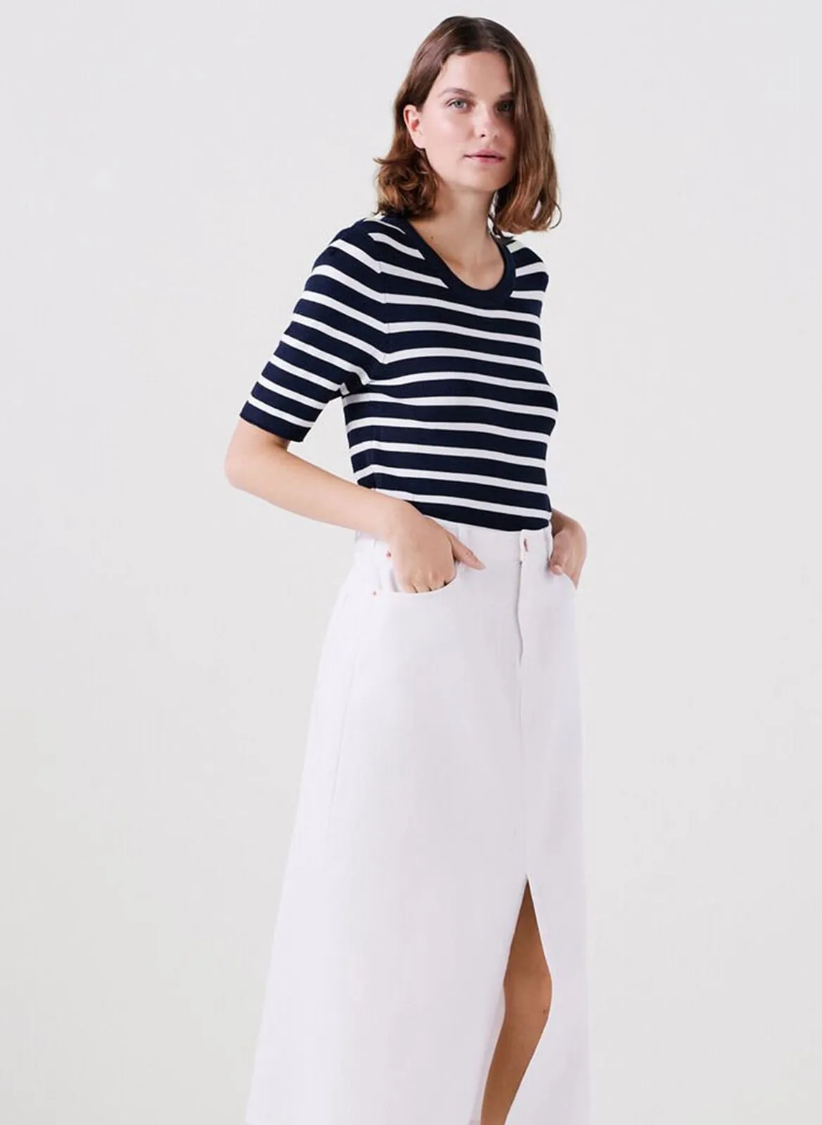  CAROLL   MARTIN - Maglione scollo tondo a righe in filato misto | Bianco