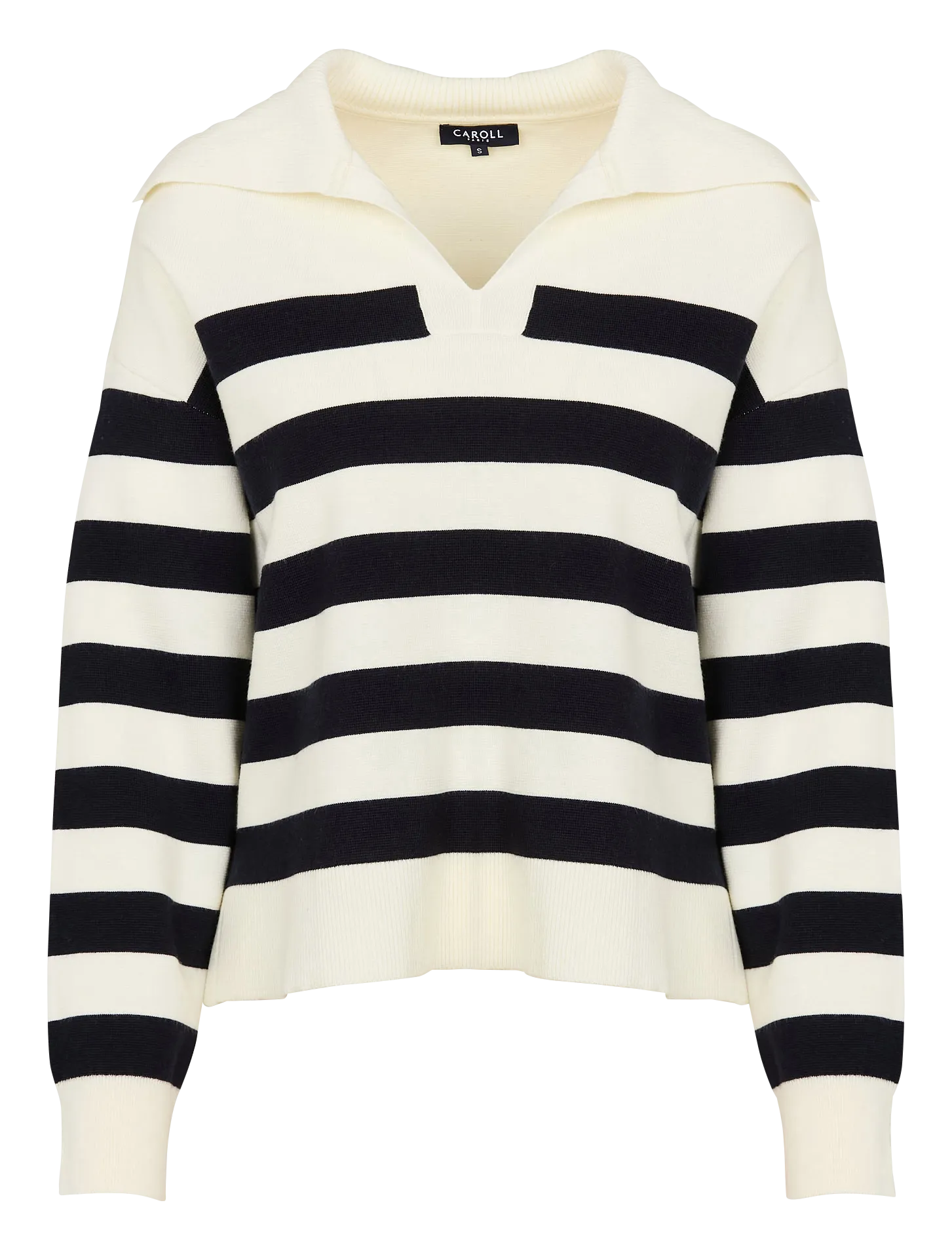  CAROLL   MBRETT - Maglione diritto a righe con colletto a sbottonare | Beige