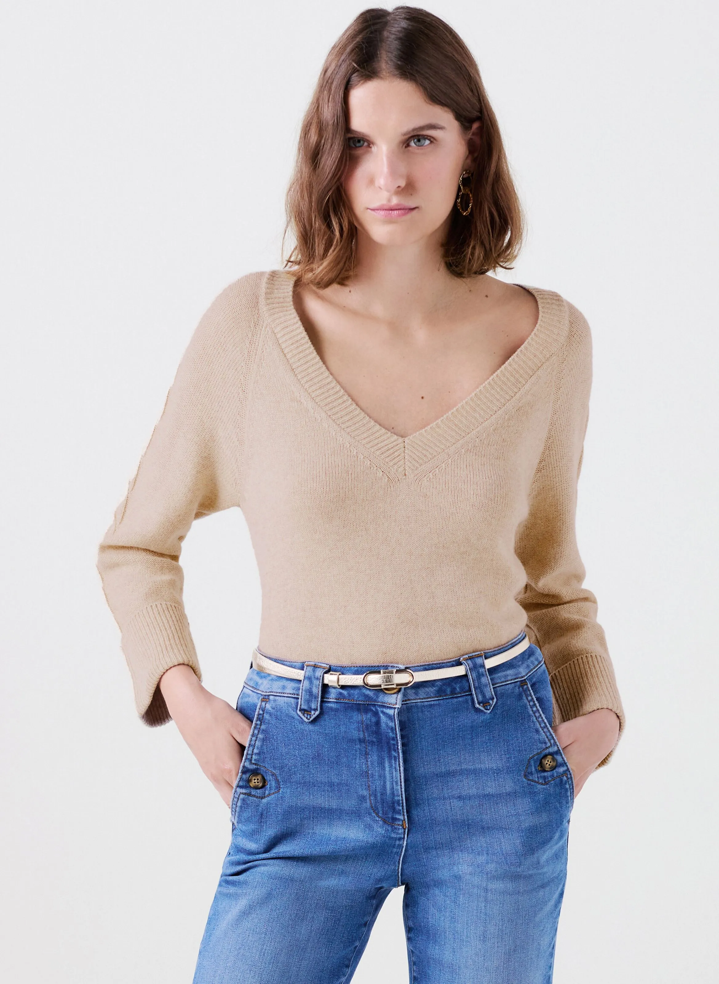  CAROLL   MJADE - Maglione collo a V in lana | Beige