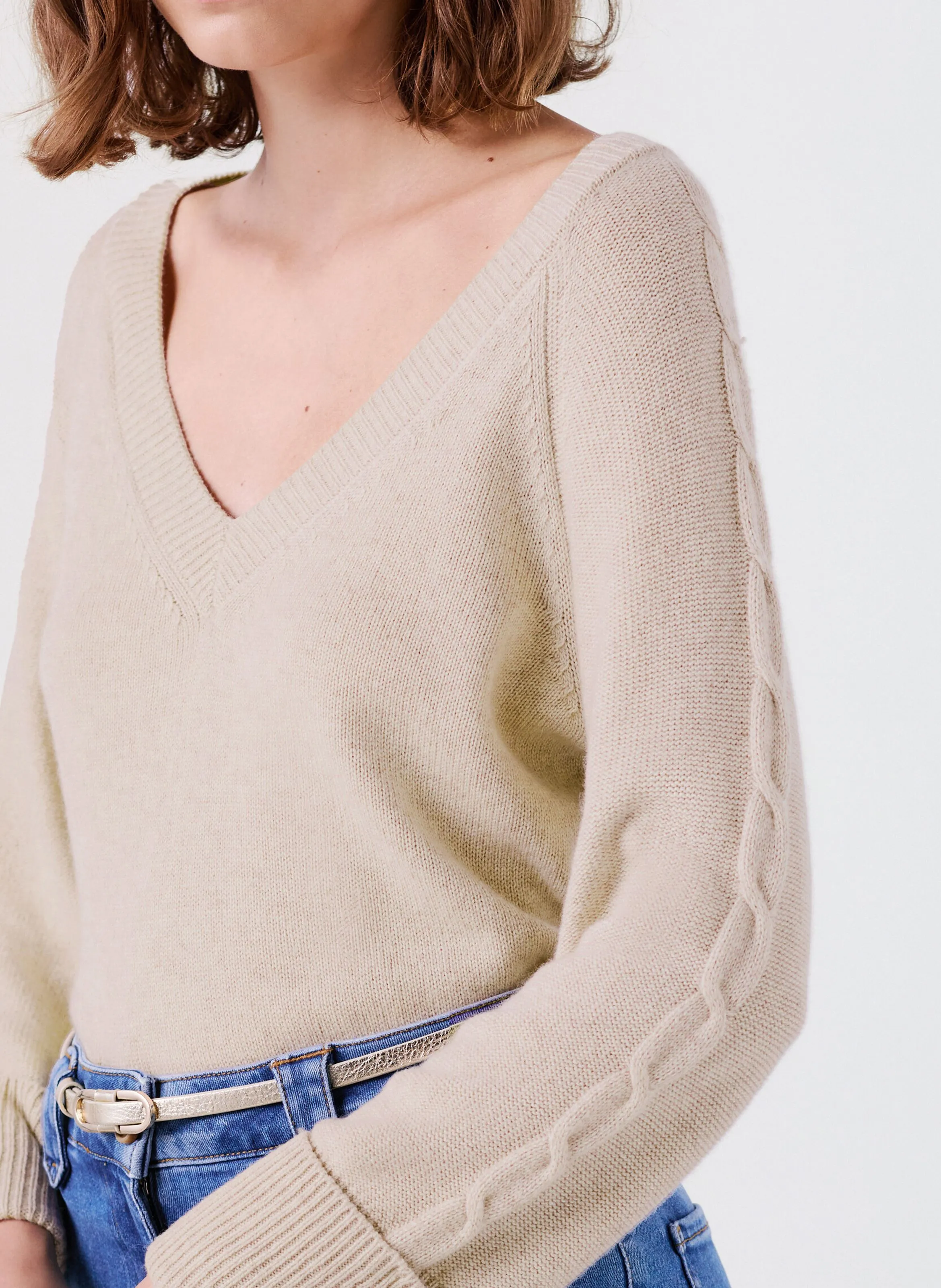  CAROLL   MJADE - Maglione collo a V in lana | Beige