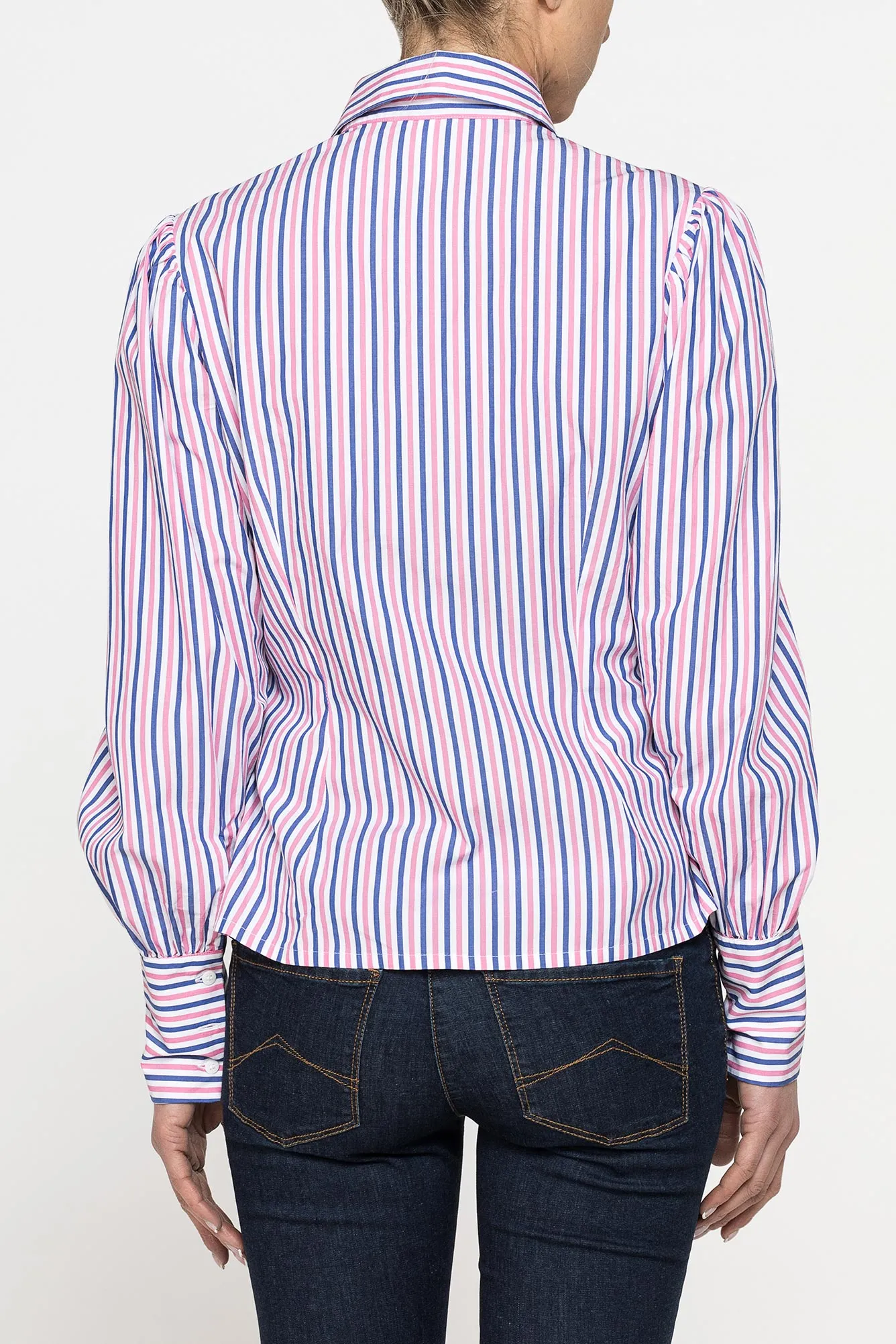 Carrera  ---------    ------------Camicia regular fit con maniche a sbuffo - righerosa e blu su base bianca