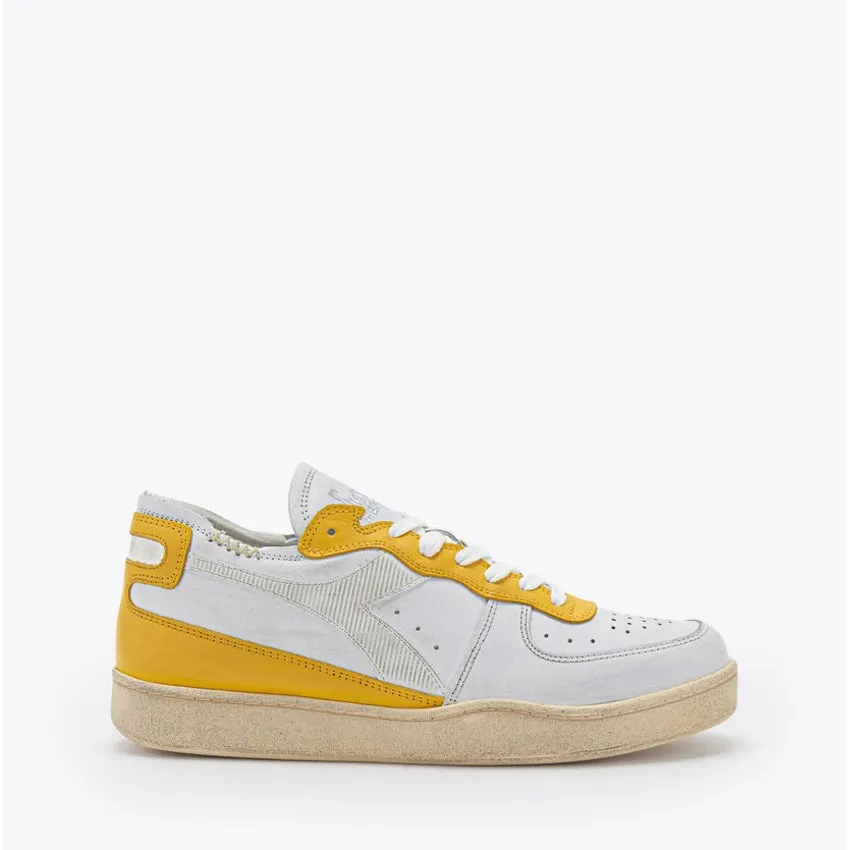 DIADORA HERITAGE SNEAKERS MI BASKET ROW CUT BIANCO-GIALLO REGNO