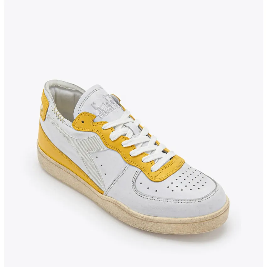 DIADORA HERITAGE SNEAKERS MI BASKET ROW CUT BIANCO-GIALLO REGNO