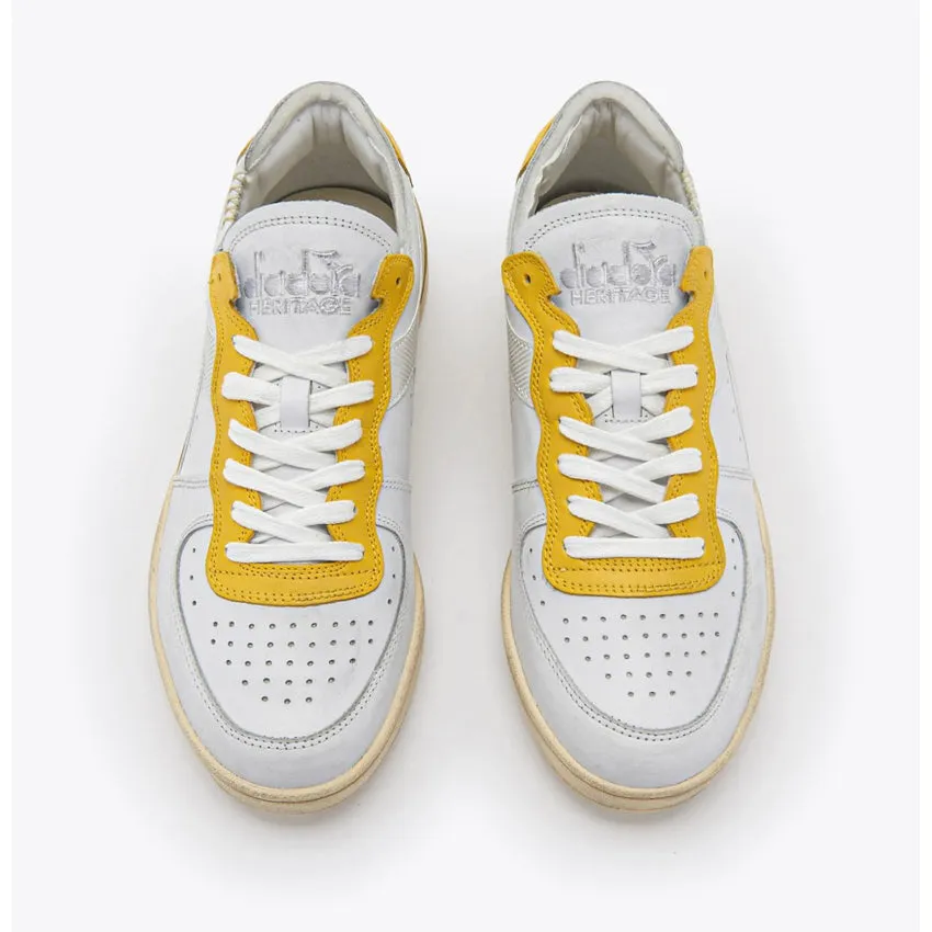 DIADORA HERITAGE SNEAKERS MI BASKET ROW CUT BIANCO-GIALLO REGNO