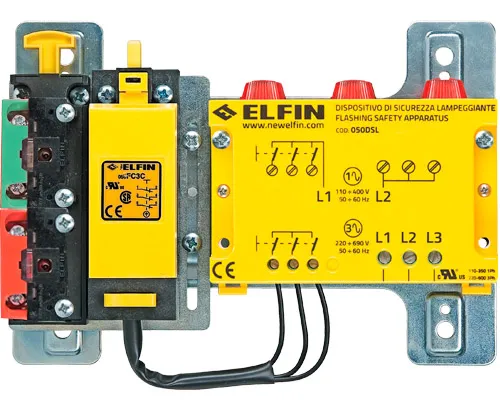 Dispositivo di sicurezza lampeggiante trifase 220-690V, finecorsa d'interblocco 1 N.O. + 2 N.C. - ELFIN 050ASLFI12 