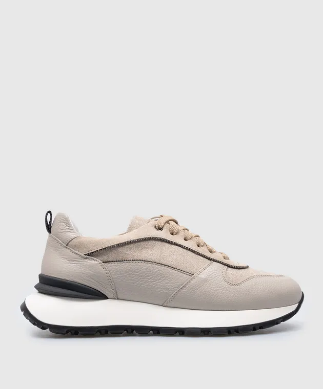 Doucal's Sneakers abbinate Teyla beige con pelliccia monil chain DD8667WHITPN719