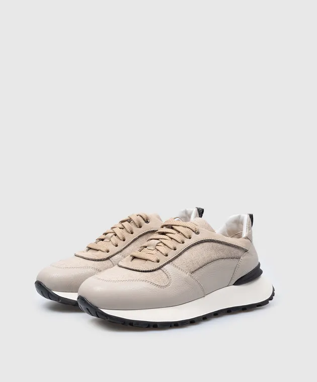 Doucal's Sneakers abbinate Teyla beige con pelliccia monil chain DD8667WHITPN719