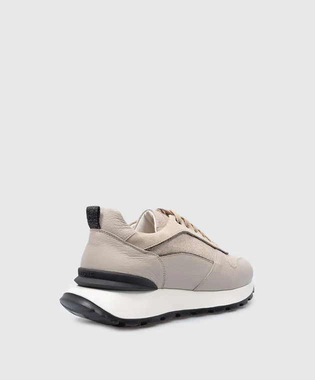 Doucal's Sneakers abbinate Teyla beige con pelliccia monil chain DD8667WHITPN719