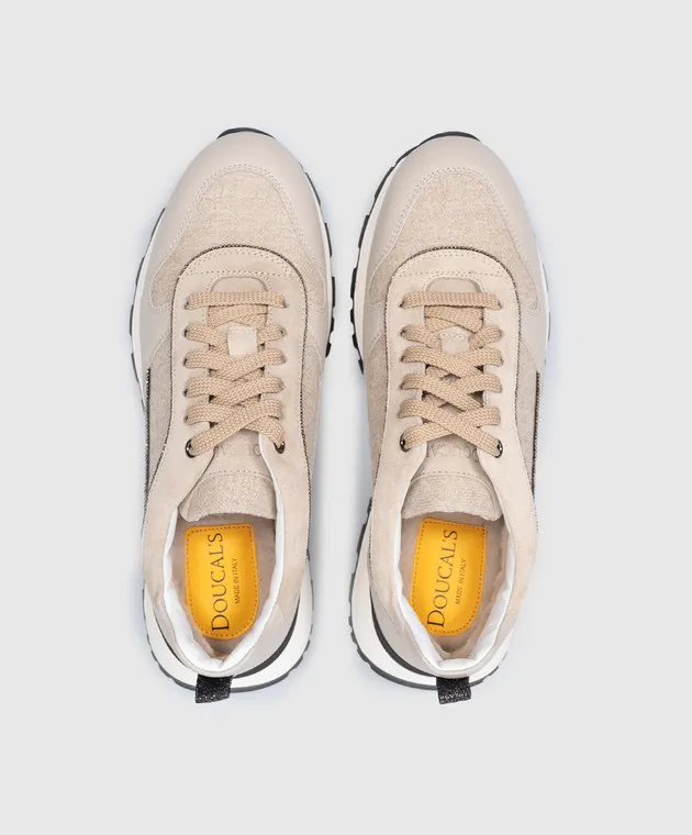 Doucal's Sneakers abbinate Teyla beige con pelliccia monil chain DD8667WHITPN719