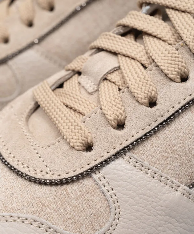 Doucal's Sneakers abbinate Teyla beige con pelliccia monil chain DD8667WHITPN719