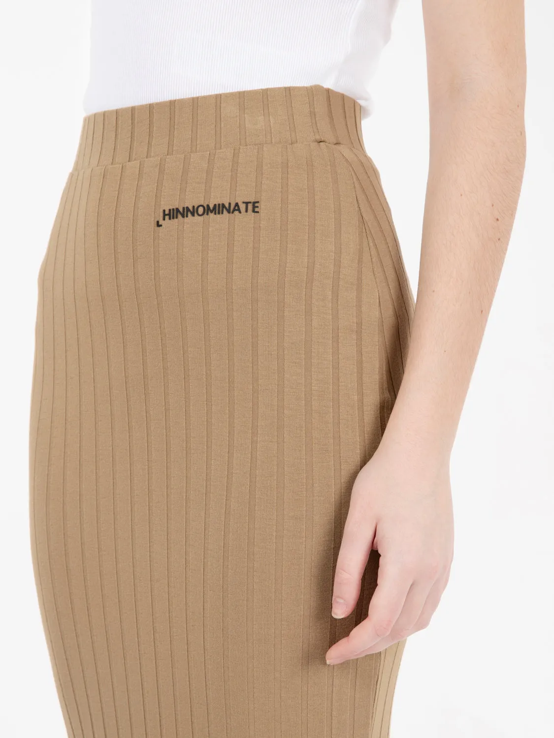 Gonna midi a costine beige